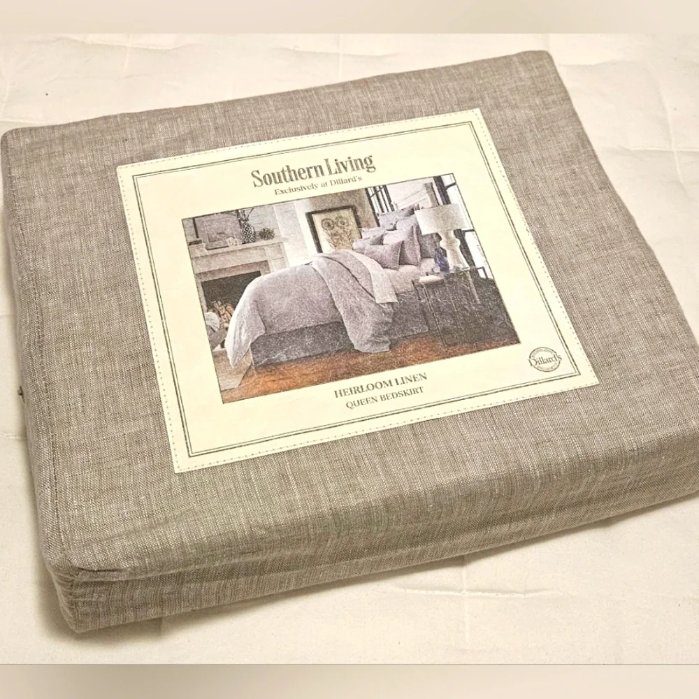 NEW Southern Living Heirloom Linen Queen Bedskirt- Gray- 18" Drop - Picture 1 of 5